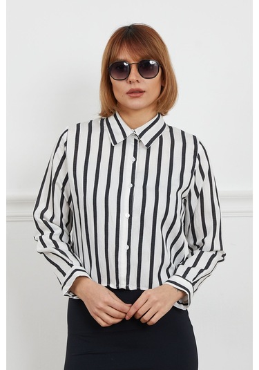 Dparis Çizgili Crop Gömlek