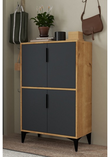 1403 Ada Ayakkabılık 4 Raflı 4 Kapaklı Çok Amaçlı Dolap Kiler Safir Antrasit Antrasit - Safir