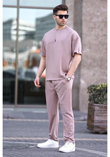 Madmext Bej Oversize Kısa Kollu Eşofman Takımı 5954-bej Bej