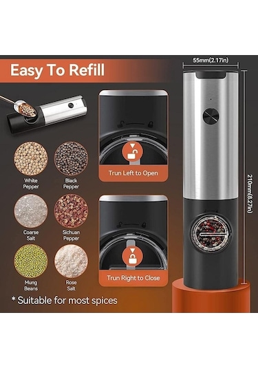 Createtech Usb-c Şarjlı Otomatik Tuz & Karabiber Öğütücü, Baharat Değirmeni 52944521 Gümüş
