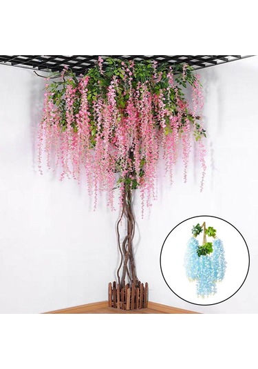Suntek Düğün Için Yapay Wisteria Çiçekler Asma İpek Çiçek Mavi