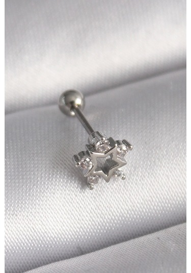 Bfs 316l Çelik Gümüş Renk Zirkon Taşlı Yıldız Model Tragus Piercing Çok Renkli