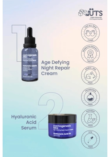 Cosmogenesis Labs Nemlendirici ve Onarıcı Temel Gece Cilt Bakım Seti Vegan