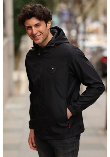İçi Astarlı Su Ve Rüzgar Geçirmez Erkek Cepli Yağmurluk Siyah