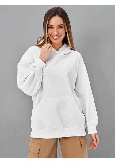 Baomiks Collection Oversize Kapüşonlu Spor Hoodie 195474668 Beyaz