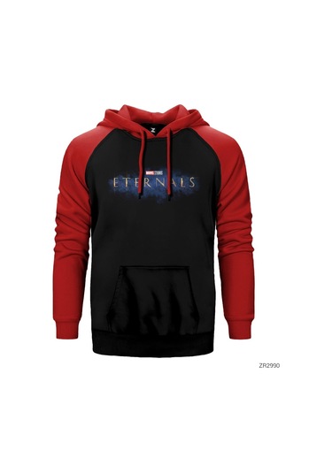 Eternals Logo Splash Kırmızı Reglan Kol Kapşonlu Sweatshirt Kırmızı