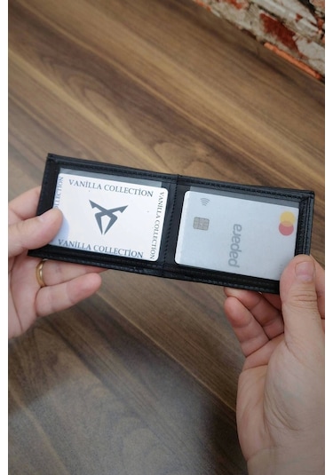 Erkek Cüzdan Kot Desen Basklı Minimal Tasarım 10 Kart Cepli Modern Tasarım Siyah Renk Siyah