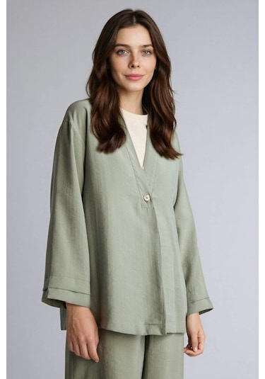 Defacto Regular Fıt V Yaka Modal Kimono H0673ax26spkh461 Haki-kh461