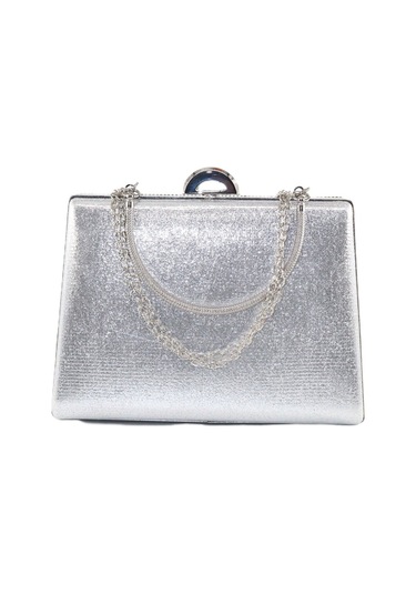 Suyolu Taşlı Gümüş Abiye Çanta Abiye Portföy Clutch Davet Gece Çantası Kadın Abiye Taşlı Çanta