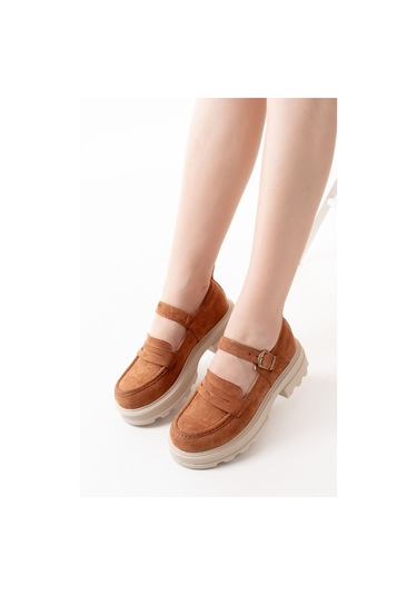 745-771 Taba Süet Kadın Günlük Yüksek Tabanlı Loafer Ayakkabı Taba
