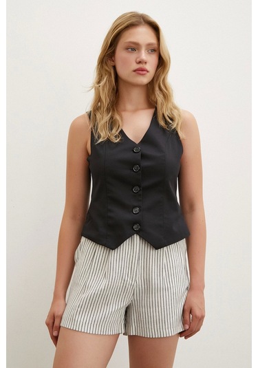 Never More Çizgili Cepli Şort Bej