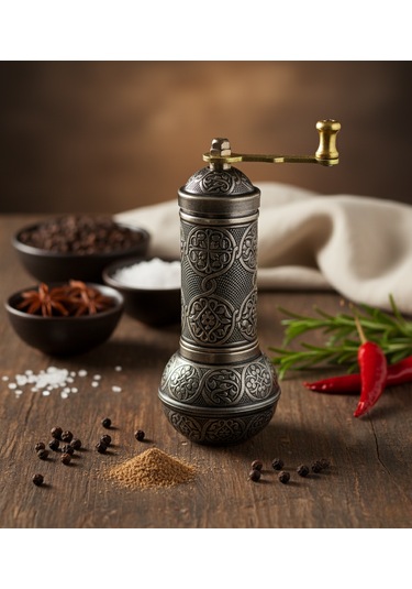 Zamak Metal Kalay Renk 3 Lü Set Karabiber,kahve,çörek Otu El Değirmeni Öğütücü Grinder Koyu Gri