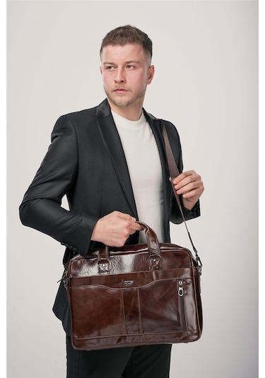 Ççs 71470 Hakiki Deri Evrak Çantası Kahve