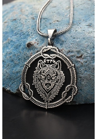 Prestij Gümüş Bozkurt Göktürkçe Türk Yazılı 925 Ayar Erkek Gümüş Kolye Zincir