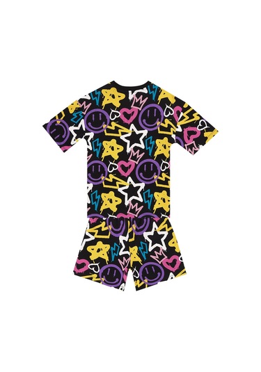 Denokids Mushi Street Style Kız Çocuk T-shirt Şort Takım Çok Renkli