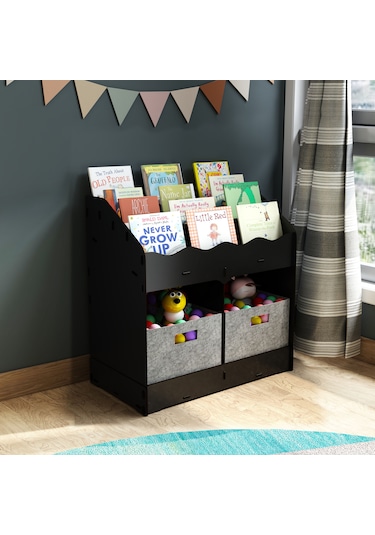 Toby Montessori Ahşap Bebek Çocuk Odası Eğitici Kitaplık Siyah