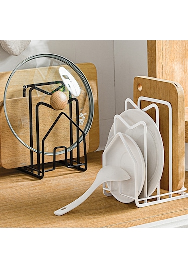 Vurma Tencere Kapağı Rafı Ev Tezgahı Doğrama Tahtası Rafı Kesme Tahtası Yerleştirme Rafı Spatula Rafı Mutfak Siyah Siyah