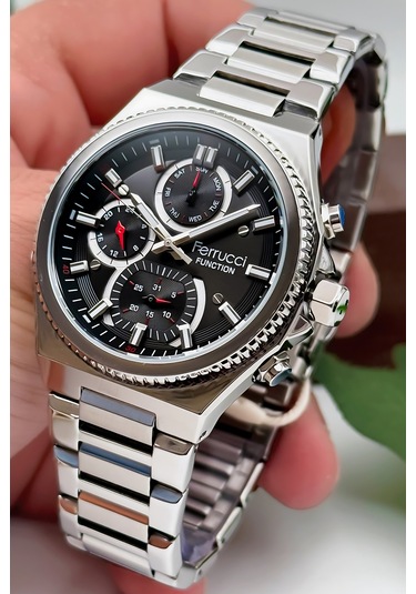 Ferrucci Function Erkek Kol Saati, Çelik Kordon & Özel Tasarım, 3atm Suya Dayanıklı Gümüş-siyah Sdfe Gümüş - Siyah