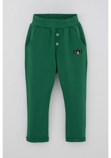 Breeze Erkek Bebek Eşofman Altı Ayıcık Armalı Düğme Aksesuarlı 9 Ay-3 Yaş, Koyu Yeşil Koyu Yeşil