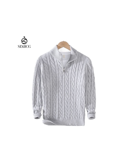 Erkek Sonbahar Ve Kış Sıcak Kalın Örme Balıkçı Yaka Kazak Gri