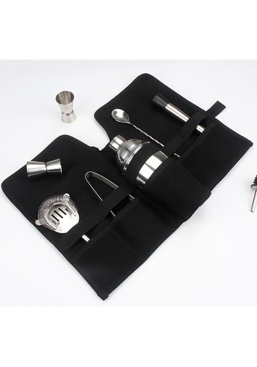 Fortunelane Kollektif Kokteyl Aletleri Çantası - Ahşap Kumaş, Taşınabilir, Kamp İçin Profesyonel Mixoloji Seti Çok Renkli Çok Renkli