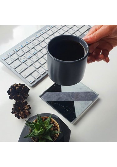 Decorita Cam Bardak Altlığı Hibrit Mermer 4'lü Takım 10 x 10 CM Çok Renkli