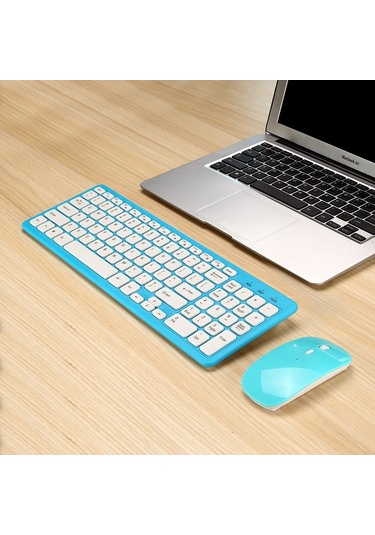 Mld-568 Ofis Oyun Sesini Kapatma Kablosuz Mouse Klavye Seti Mavi Optik