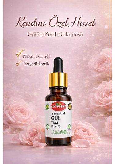 Safvital Gül Yağı 20 Ml Aromatik Bakım Yağı Cilt Saç Ve Aromaterapi İçin Kalıcı Zarif Koku