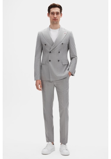 D's Damat Regular Fit Gri Çizgili Kruvaze Takim Elbise 4hf05ort01588 Gri