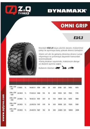 26.5 R25 Omni Grip E3/l3 Otr Radyal İş Makinesi Lastiği