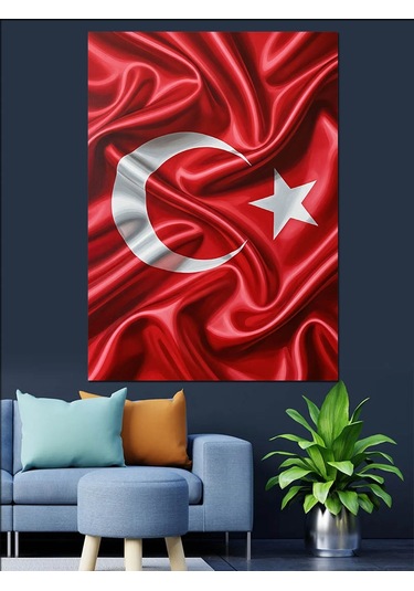 Dalgalanan Türk Bayrağı Resmi Dekoratif Kanvas - Mdf Ahşap Tablo