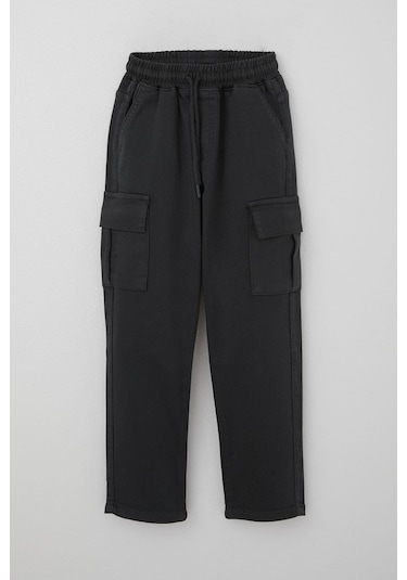 Breeze Erkek Çocuk Pantolon Kargo Cepli Beli Lastikli 6-10 Yaş, Füme Füme