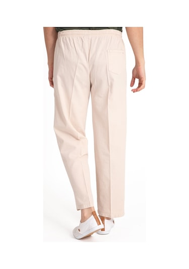 Erkek Ham Bez Lastikli Yüksek Bel Rahat Kalıp %100 Natural Pamuk Eşofman Alt Pantolon Alt Giyim 2188-Krem