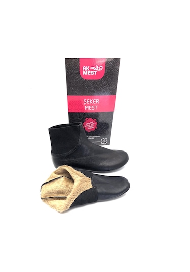 Derilax Hakiki Deri Soğuk Geçirmez Sıcak Astar Yumuşak Şeker Mest Siyah