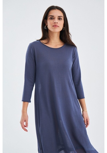 Peraluna Bol İnce Yazlık Şifonlu Kadın Triko Elbise Gri - Mavi