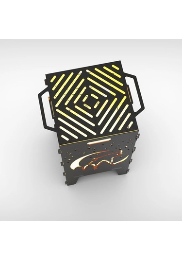 Gece Ve Kurt Desenli Dekoratif Mangal, Portatif Ateş Çukuru