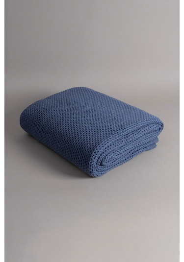 Miel İndigo Kenarı Ponponlu Tek Kişilik Battaniye 160x220 37116 Indigo