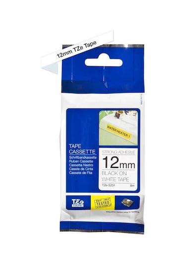 Brother P-touch Tze-s231 Muadil Beyaz Üzerine Siyah Güçlü Yapışkanlı Etiket 12mm X 8m 1