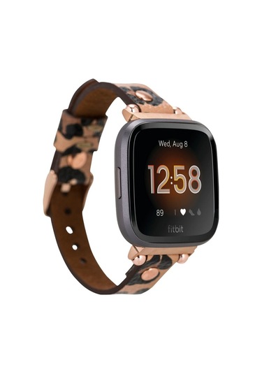 Bouletta Fitbit Versa Deri Kordon Ferro Gold Troklu Leopar
