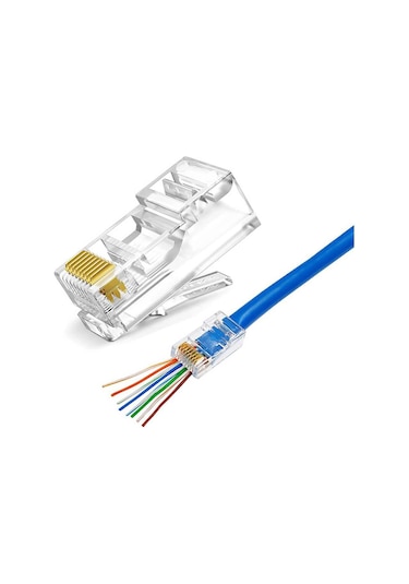 Koodmax - 100 Adet - 3u" 3 Micron Gold Plated Cat6 Ez Rj45 Yeni Nesil Delikli Konnektör Uç Jack