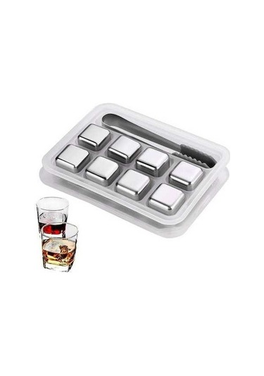 Novahub Kkmoon 8 Adet Paslanmaz Çelik Buz Küpleri - Gri, Kullanımı Kolay, Yeniden Kullanılabilir Çok Renkli