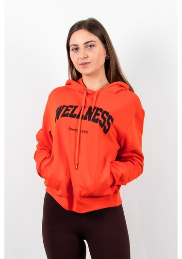 Kadın 2 Iplik Kapüşonlu Sweatshirt Turuncu