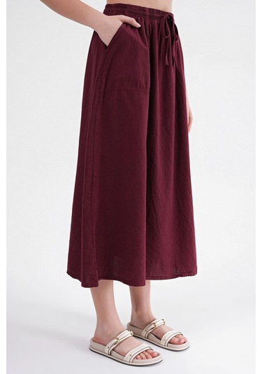 4633 Kadın Yandan Cepli Parçalı Etek Bordo Bordo
