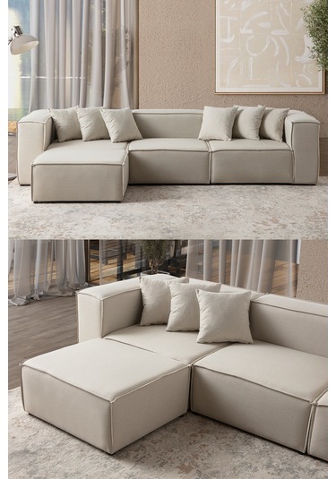 Mira Relax 4 Modül Köşe Koltuk Krem Antrasit