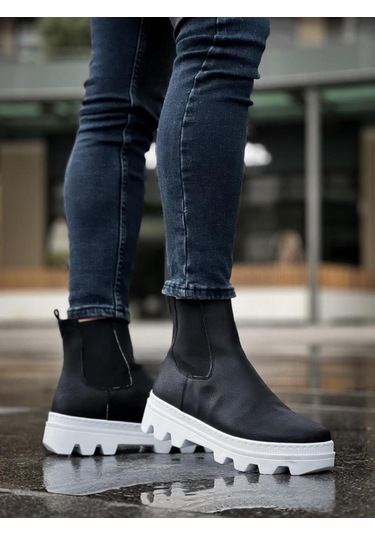 Yüksek Taban Chelsea Bot 113 Siyah Beyaz Taban Renklı