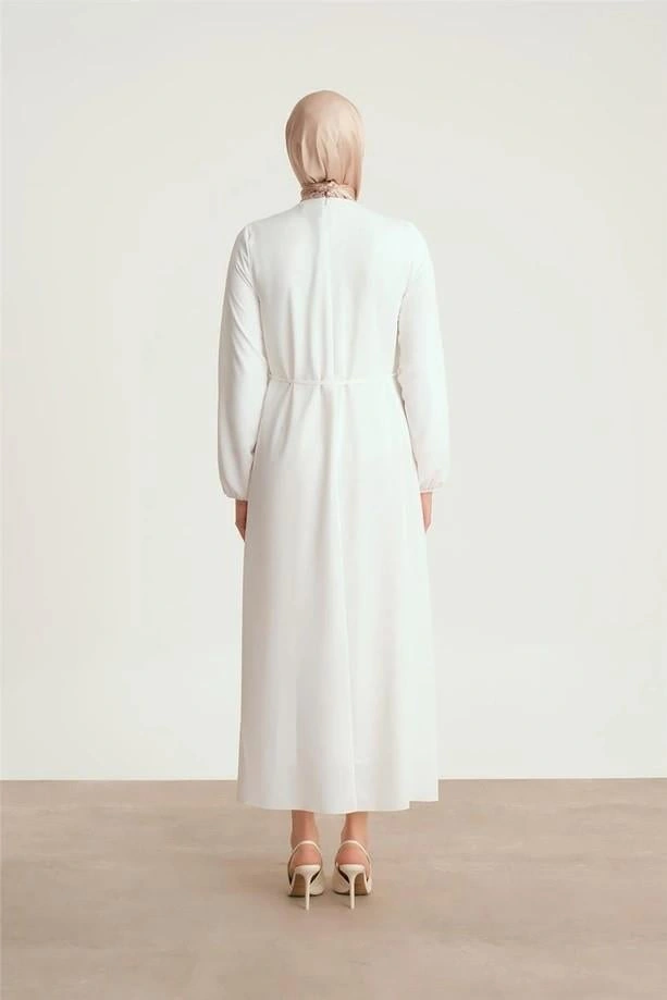 Armine Elbise Ortd9435-1 Ekru Beyaz