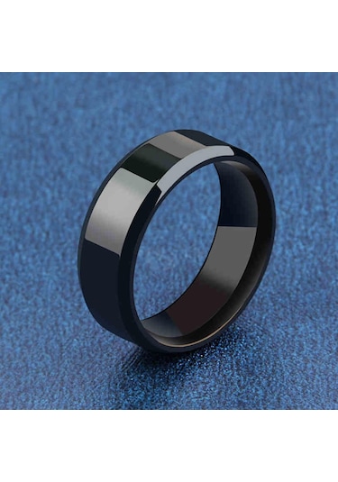8mm Titanyum Çelik Bant Düğün Nişan Takıları Siyah Erkek Yüzüğü Moda Parti Yüzüğü Takı Ave Gümüş