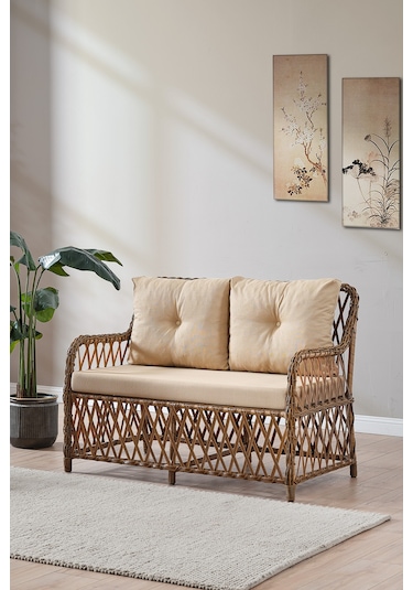 Roma Rattan Bahçe Balkon Takımı 2+1+1 Cam Masalı Kahve Kahverengi