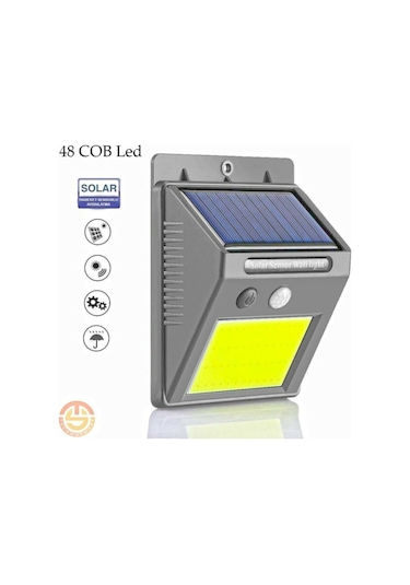 Solar 48 Led Bahçe Lambası - Geniş Açılı Panel - Duvara Monte