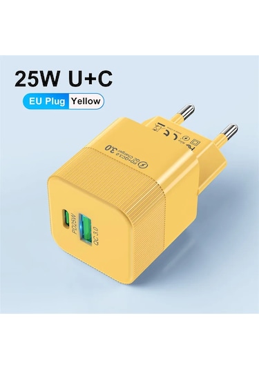 Uslıon 2 Port Pd 25w Mini Usb C Şarj Adaptörü İphone Uyumlu 15 Pro Max Xiaomi Hızlı Şarj Seyahat Fişi Bizediğer